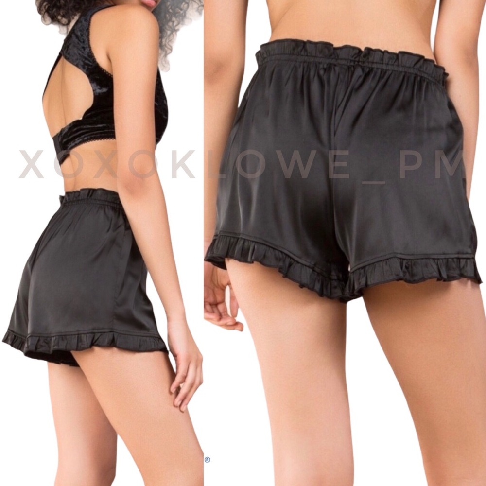 POL Black Silky Satin Ruffled Trim Shorts - Picture 7 of 11